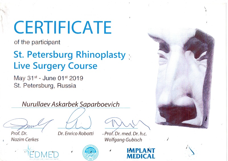 St. Petersburg Rhinoplasty Live Surgery Course sertifikati