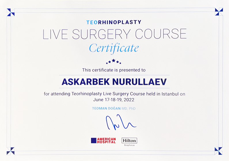 TeoRhinoplasty Live Surgery Course sertifikati