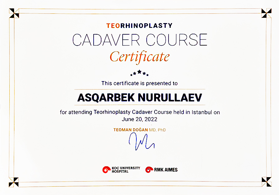 TeoRhinoplasty Cadaver Course sertifikati